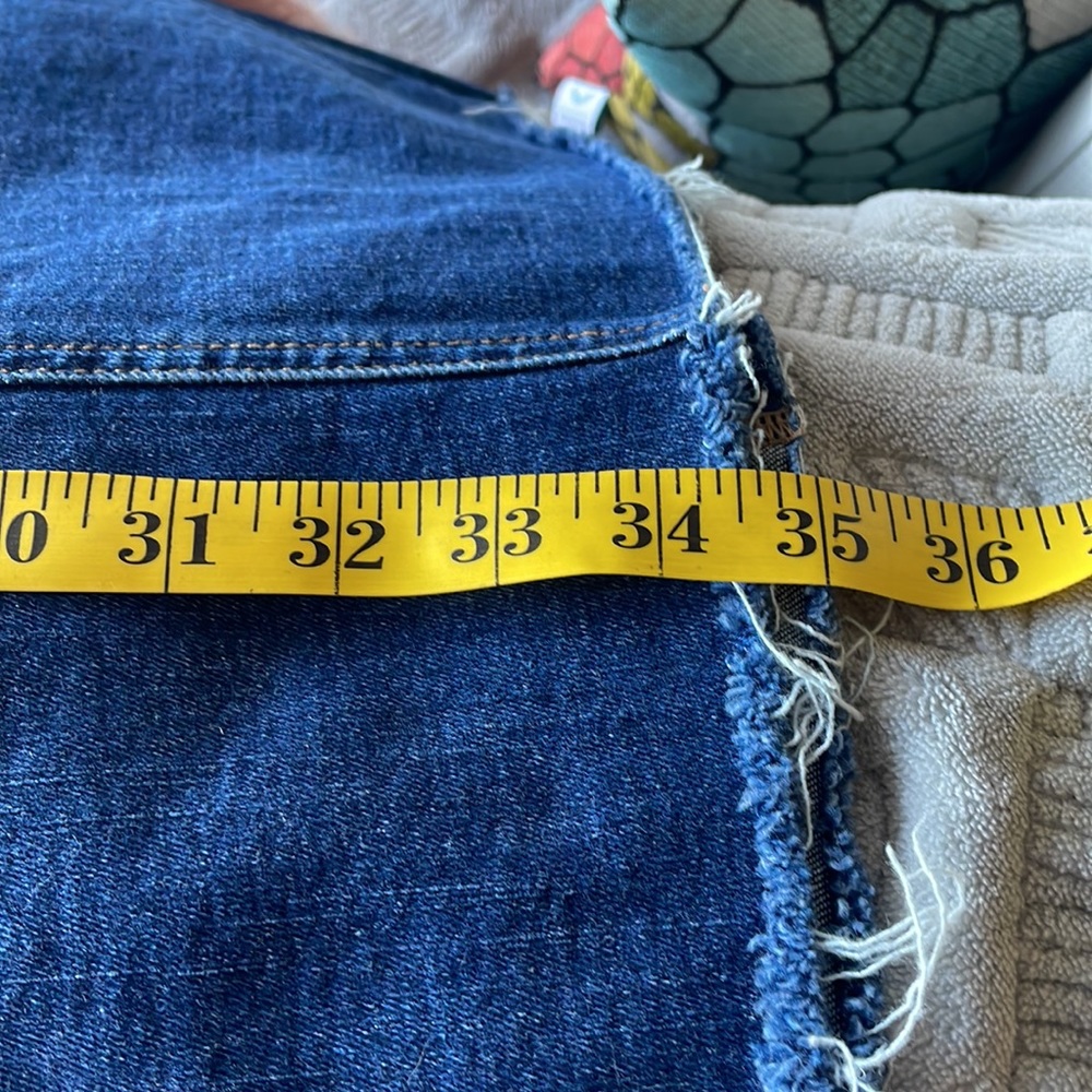 ZARA high waist 5 pocket jean skirt, midi-long, raw edge slit sz 28 sz M - Picture 6 of 8